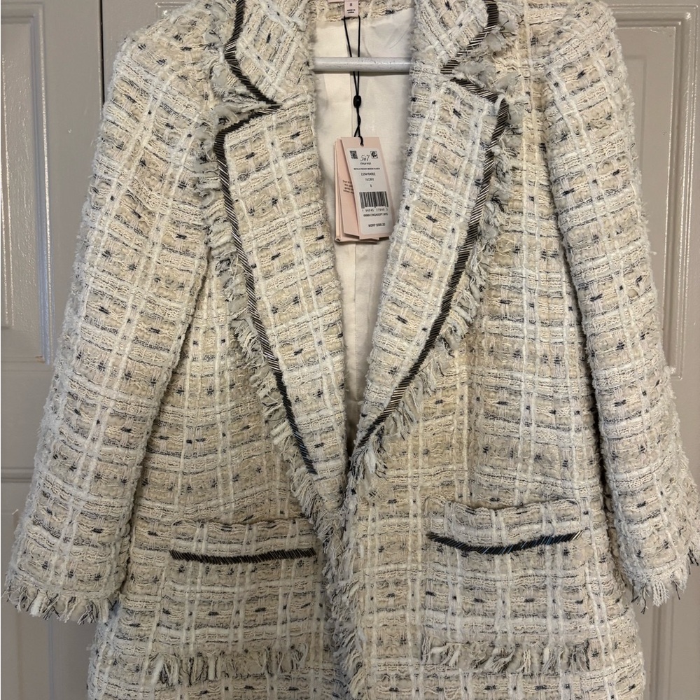 Cinq à Sept Cream Tweed Blazer with Black Accents